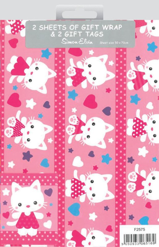 2 Sheets & 2 Tags of Cute Cat Gift Wrap