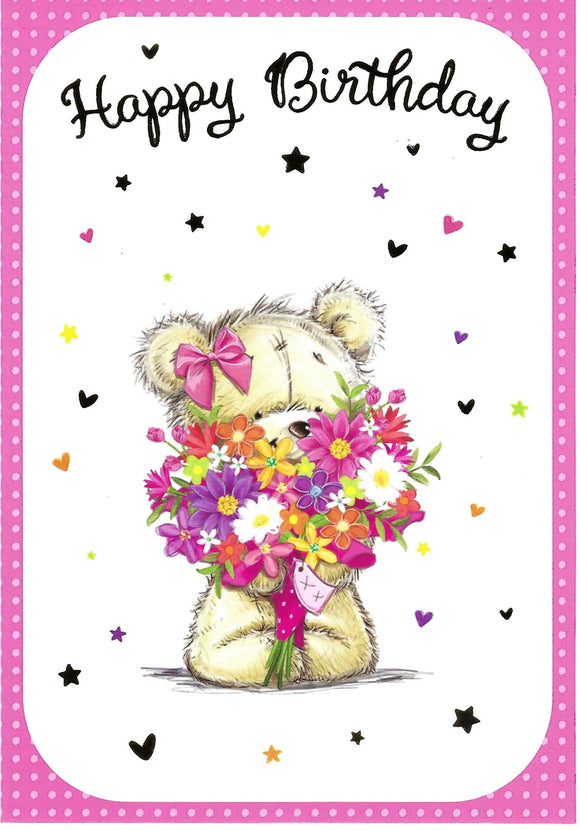 Female Cute Bear Happy Birthday Greeting Card