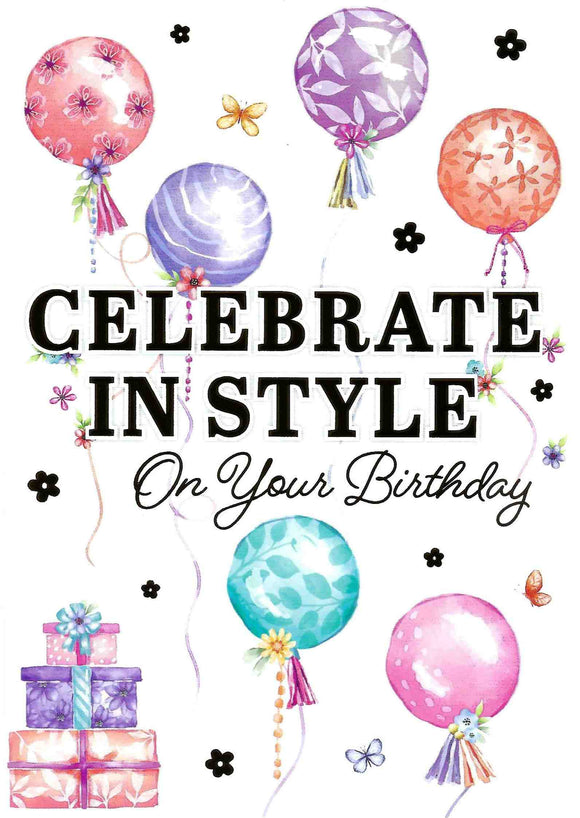 Female Party Balloon Birthday Card