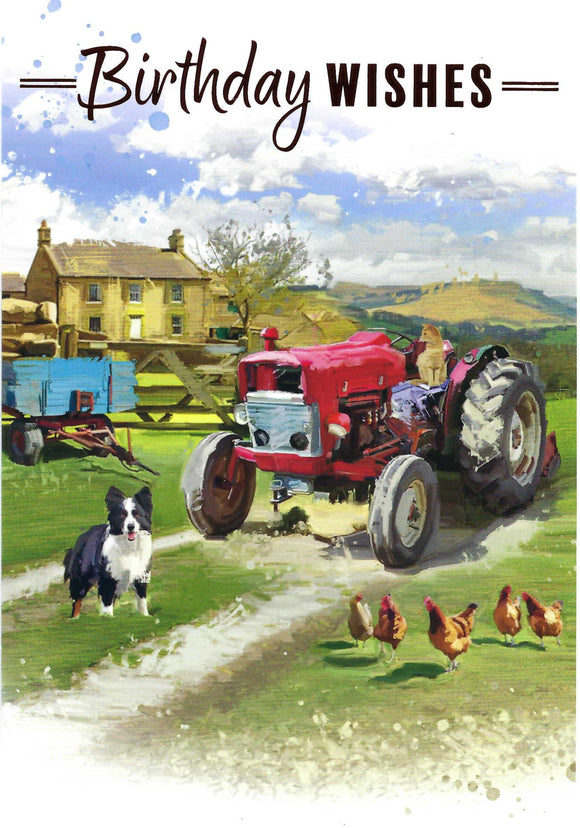 Farm Red Tractor Birthday Greeting Card