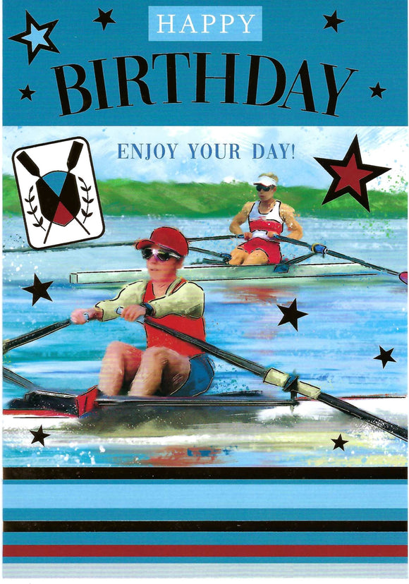 Male Rowing Boat Happy Birthday Greeting Card