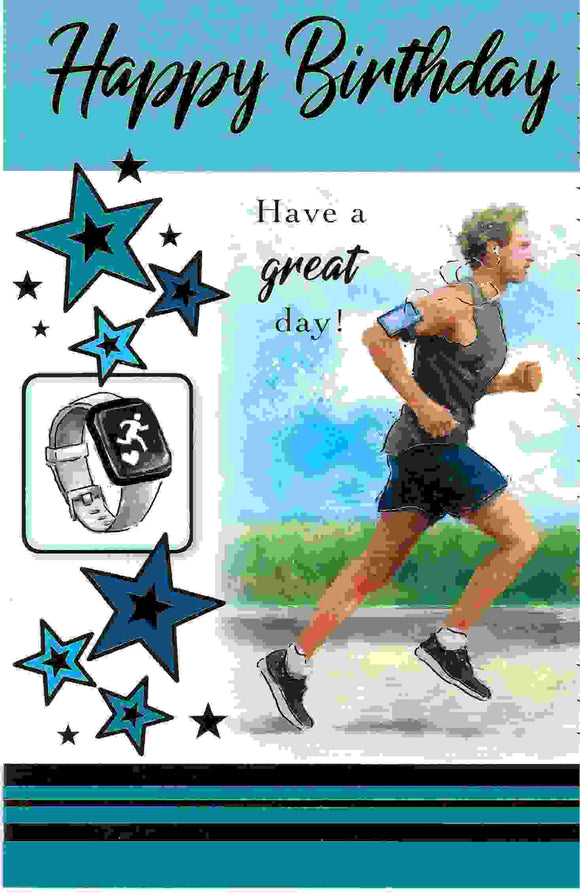 Male Running Happy Birthday Greeting Card