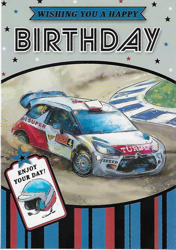 Rally Car Happy Birthday Greeting Card