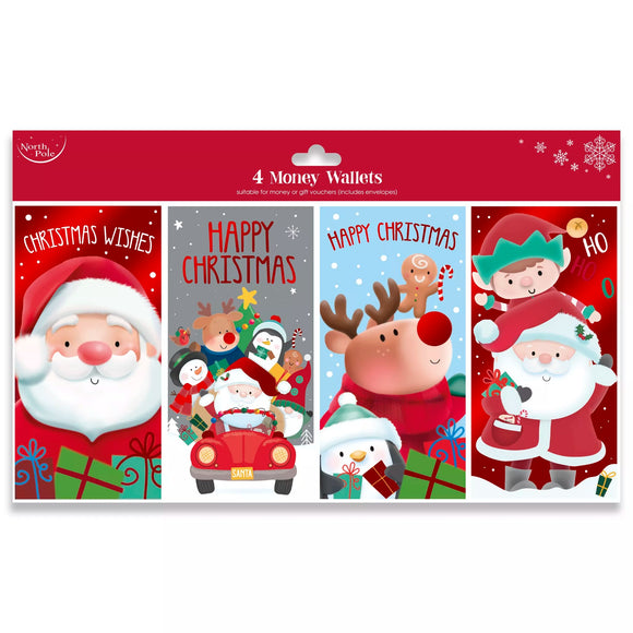 4 x Christmas Card Money Wallets Gift Voucher Holder