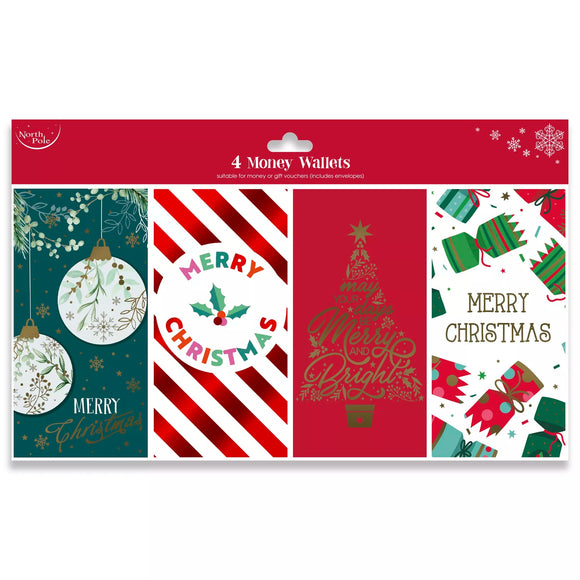 4 x Christmas Card Money Wallets Gift Voucher Holder