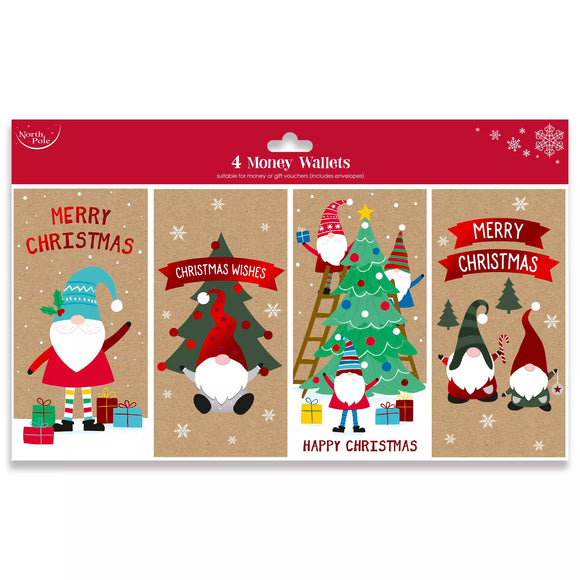 4 x Gonk Christmas Card Money Wallets Gift Voucher Holder
