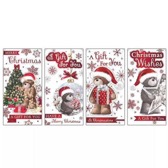 4 x Cute Christmas Card Money Wallets Gift Voucher Holder