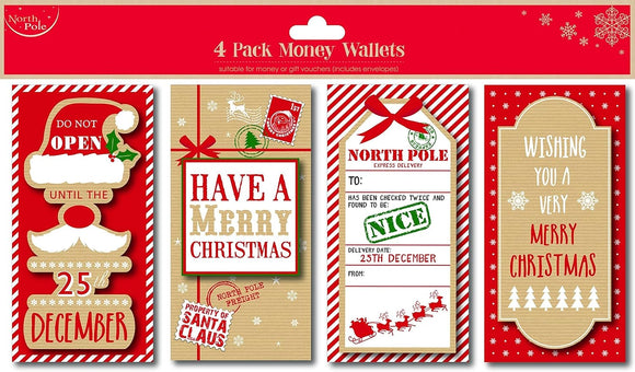 4 x Christmas Card Money Wallets Gift Voucher Holder