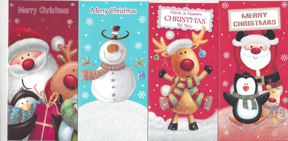 4 x Christmas Card Money Wallets Gift Voucher Holder