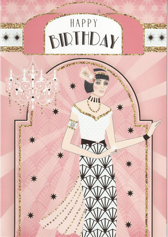 Female Art Deco Jazz Happy Birthday Greeting Card