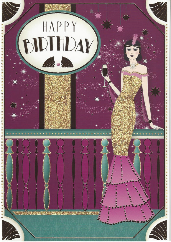 Female Art Deco Jazz Happy Birthday Greeting Card