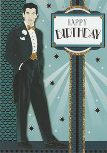 Male Art Deco Jazz Happy Birthday Greeting Card