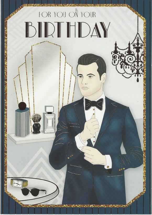 Male Art Deco Jazz Happy Birthday Greeting Card