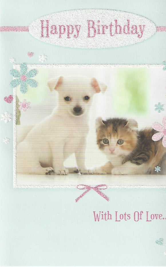 Cat & Dog With Lots Of Love Birthday Card