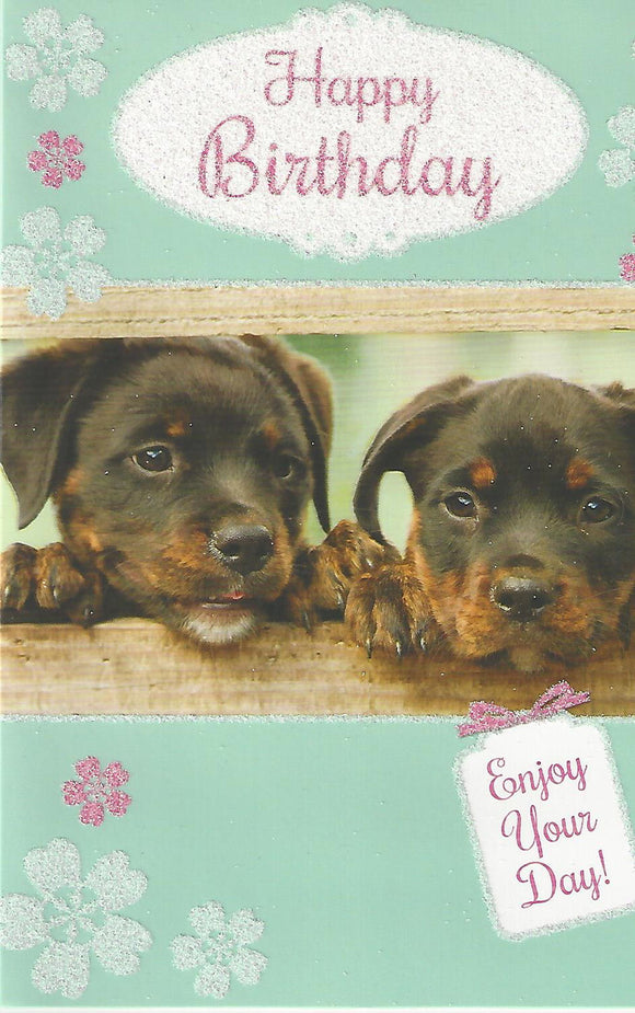 Cute Puppy Dogs Enjoy Your Day Birthday Card