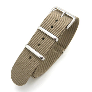 Khaki Brown Chrome 3 Rings NATO G10 Watch Strap [4 Sizes]