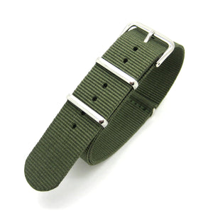 Olive Green Chrome 3 Rings NATO G10 Watch Strap [4 Sizes]