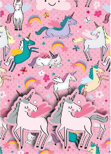 2 Sheets & 2 Tags of Pink Unicorn Gift Wrap