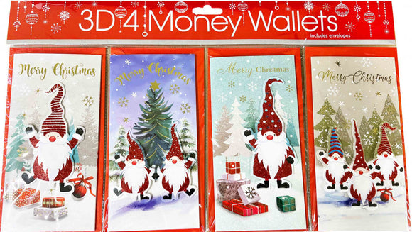 4 x Gonk Christmas Card Money Wallets Gift Voucher Holder