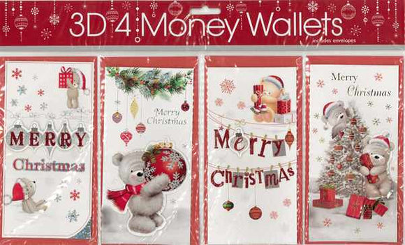 4 x Cute Christmas Card Money Wallets Gift Voucher Holder